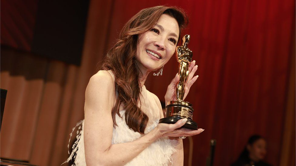 Michelle Yeoh accepts the Oscar for Best Actress during the Oscars show at the 95th Academy Awards in Hollywood, Los Angeles, California