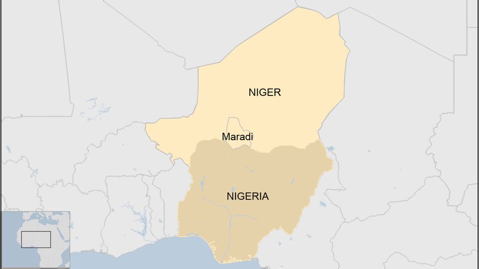 Карта, показывающая Нигер, Нигерию и Маради