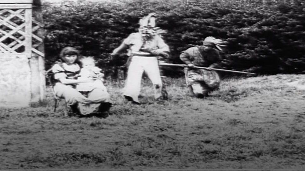Screenshot from the film Kidnapping by Indians.