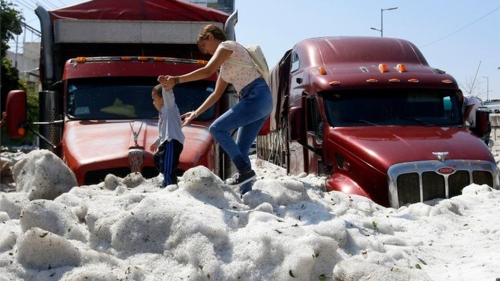 Aftermath of freak hailstorm in Mexico's Guadalajara, 1 July 2019