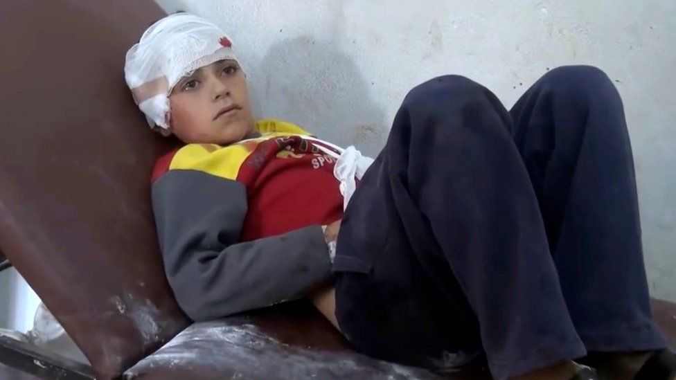 Video provided by Syrian Revolution Network, an opposition activist media organisation, purportedly showing a child on a hospital bed after air strikes in Haas, Idlib province, on 26 October 2016
