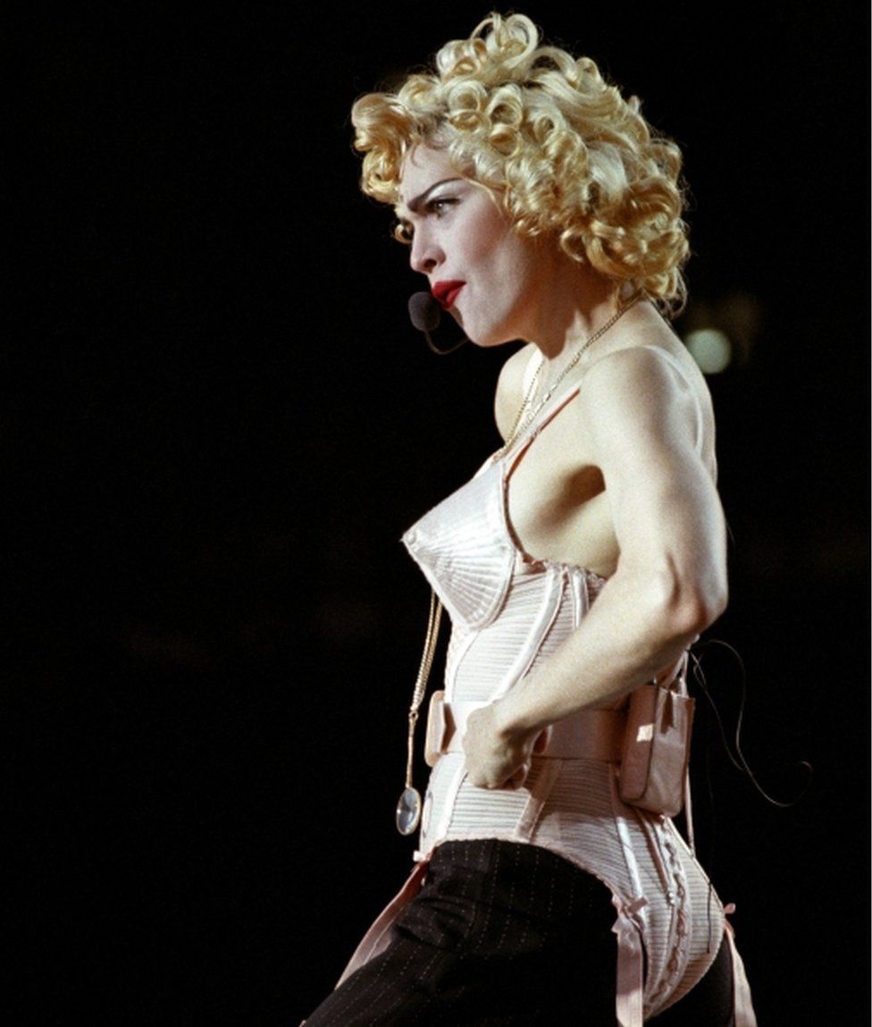 Madonna performing at Wembley in 1990