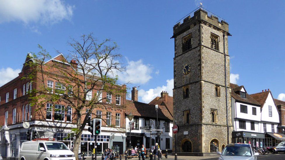 St Albans Clock Tower in the Market Place, St Albans, Hertfordshire