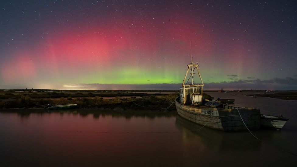 Aurora borealis Brancaster Staithe in Norfolk