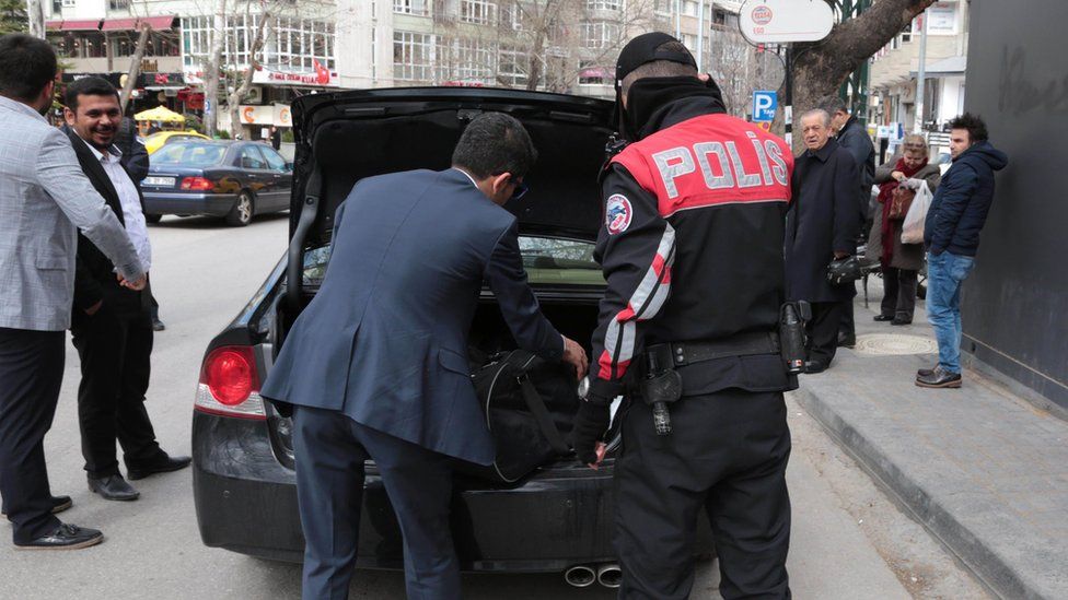 Police search a car in Ankara. 17 March 2016