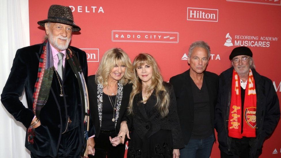 L to R: Mick Fleetwood, Christine McVie, Stevie Nicks, Lindsey Buckingham and John McVie