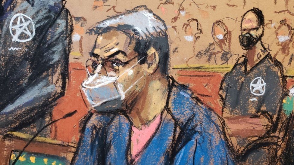 Former Honduran President Juan Orlando Hernandez attends Manhattan federal court to answer US drug and weapons charges in New York, U.S., May 10, 2022 in this courtroom sketch