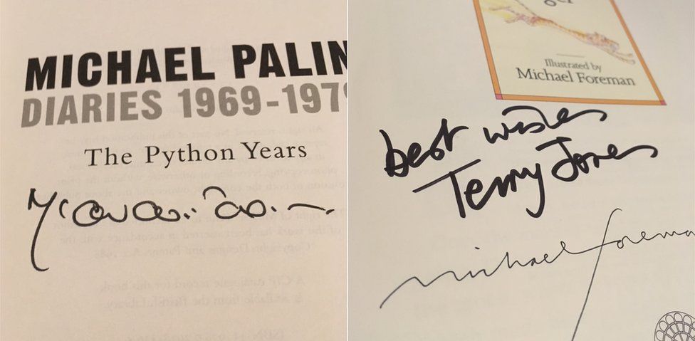 Michael Palin and Terry Jones signatures in books