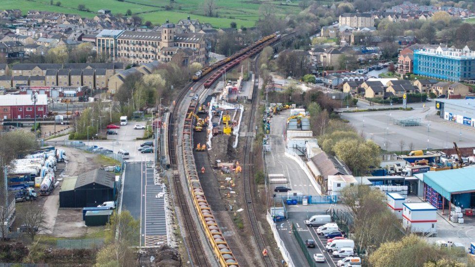An aerial view of the TRU works at Huddersfield Station