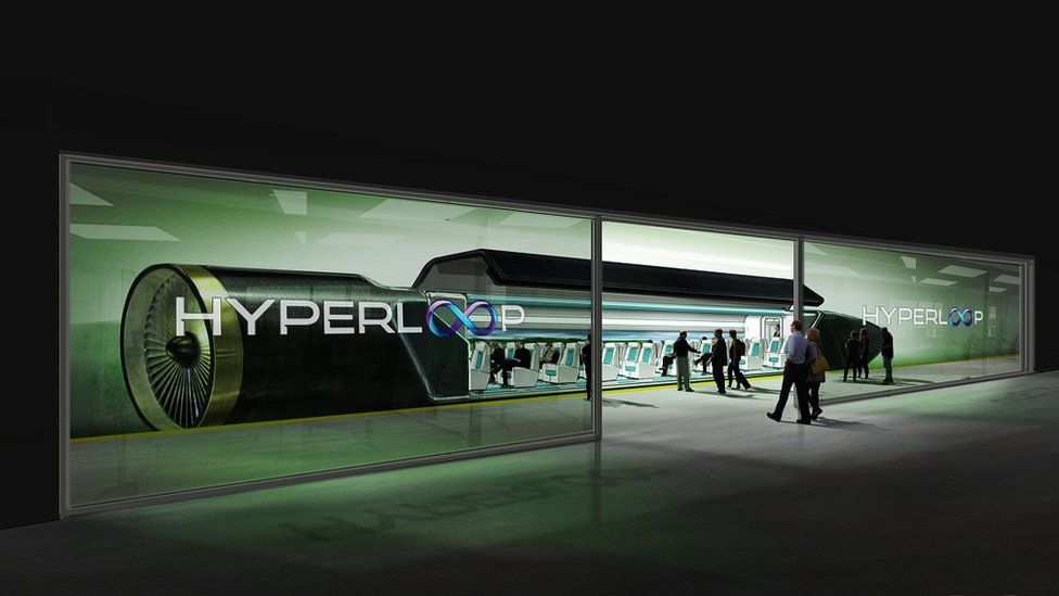 Graphic of passengers boarding Hyperloop