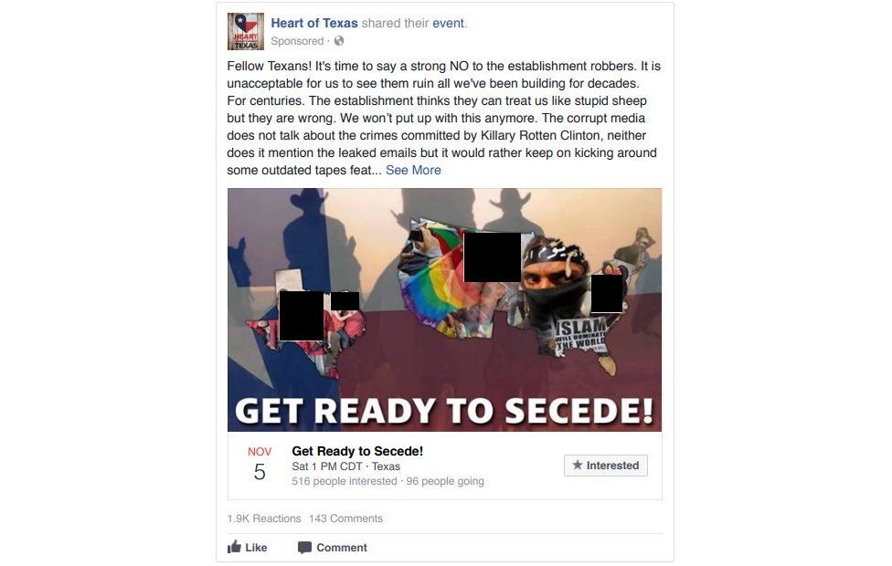 Suspected Russia-backed post from Heart of Texas
