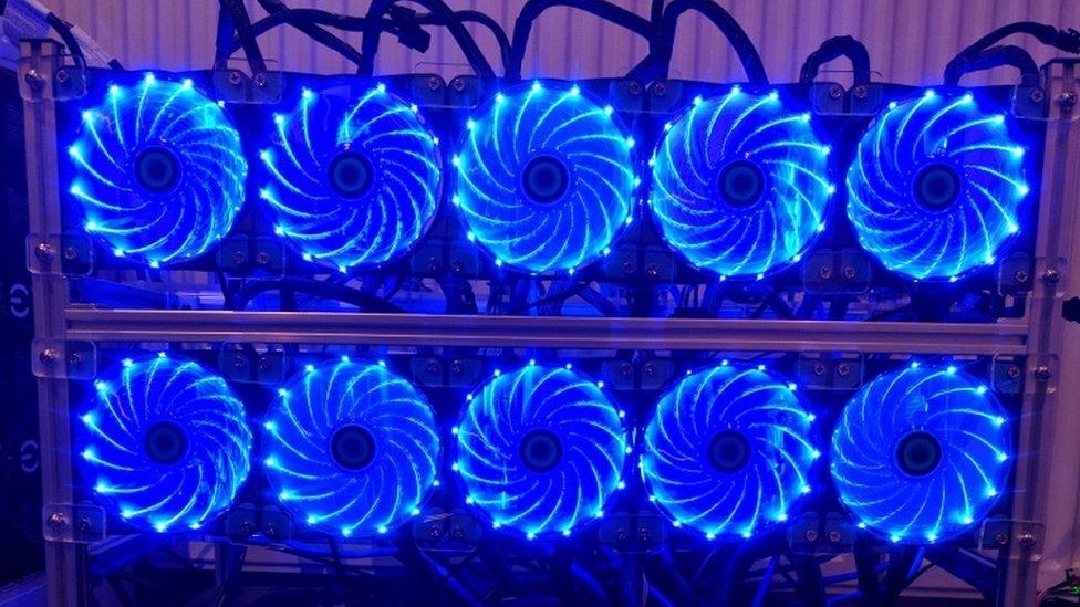A crypto-currency mining rig built with GPUs