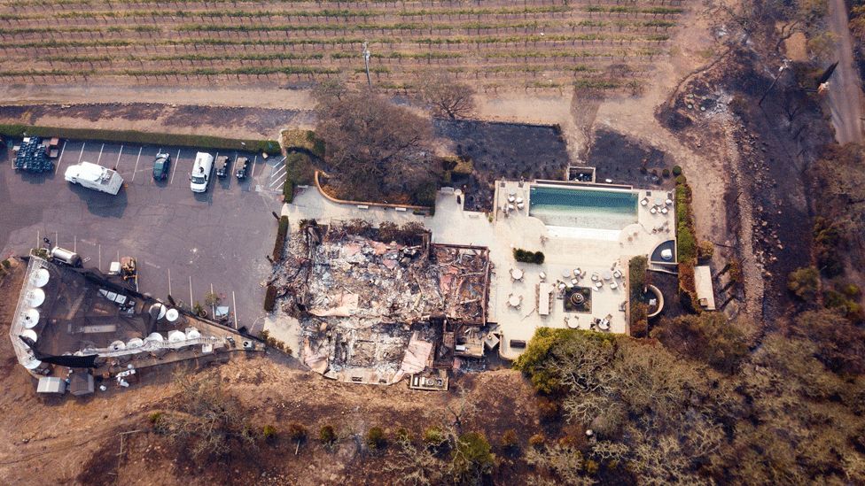 The remains of the Signorello Estate Winery are seen from the air in Napa, California
