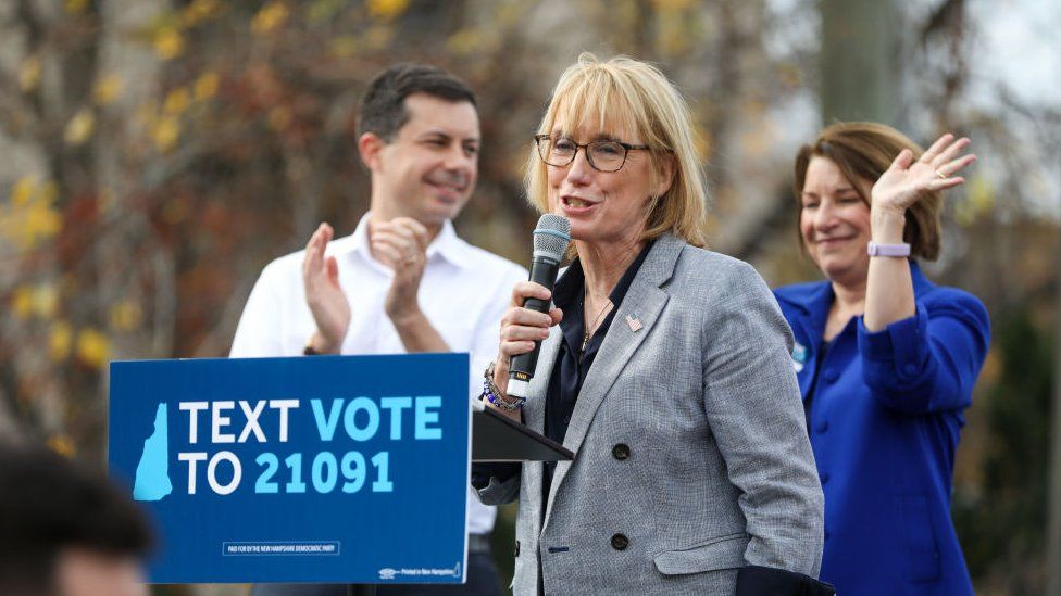 Maggie Hassan with Pete Buttigieg and Amy Klobuchar