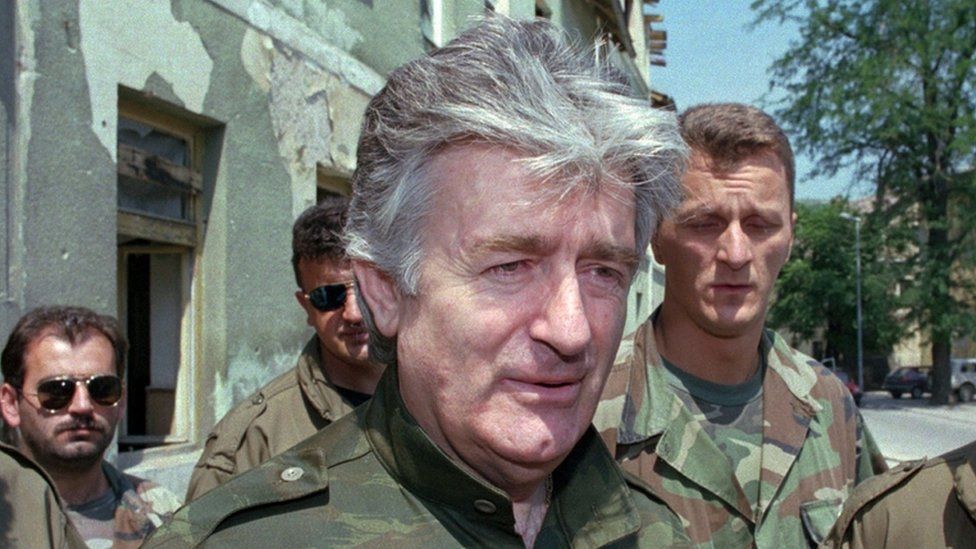 Radovan Karadzic in the Bosnian town of Jajce, August 1995