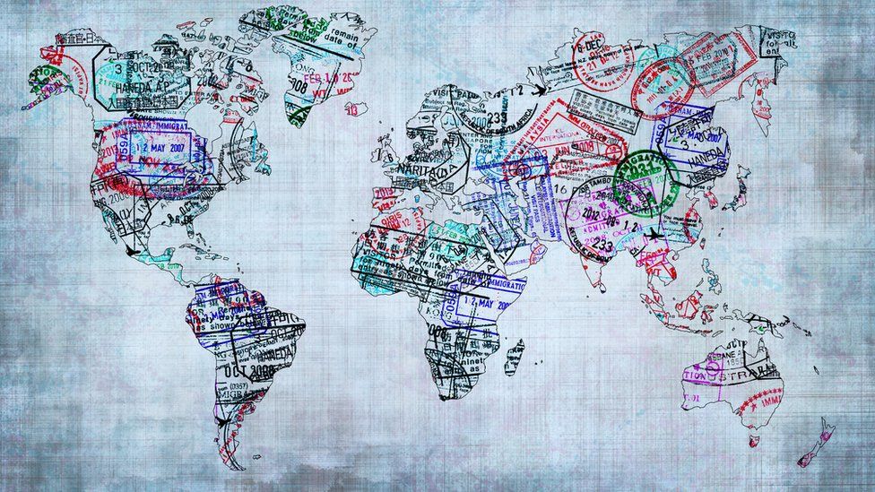 A world map created with passport stamps