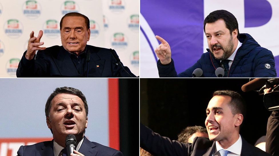 Silvio Berlusconi, Matteo Salvini, Matteo Renzi, Luigi Di Maio