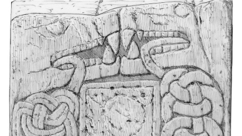 Drawing of carving found on Pictish stone