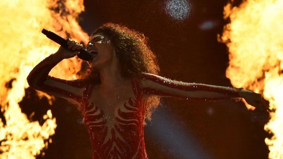 Georgia Tamara Gachechiladze performs during the first semi-final rehearsal of Eurovision Song Contest in Kiev on May 8, 2017