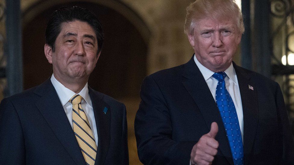 Prime Minister Abe and President Trump - standing together