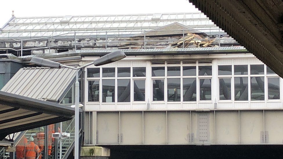 Bridge at Nottingham railway station the day after the fire
