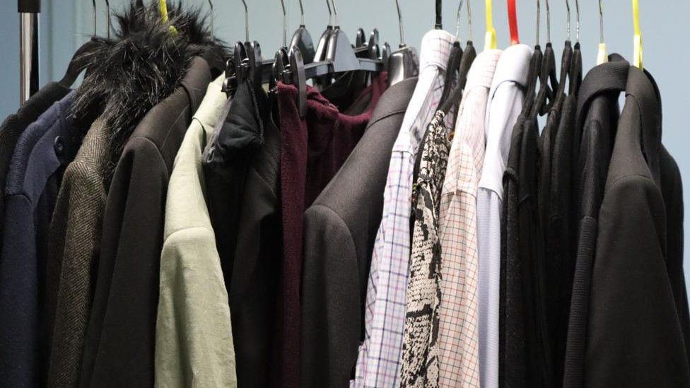 Rack of second hand clothing