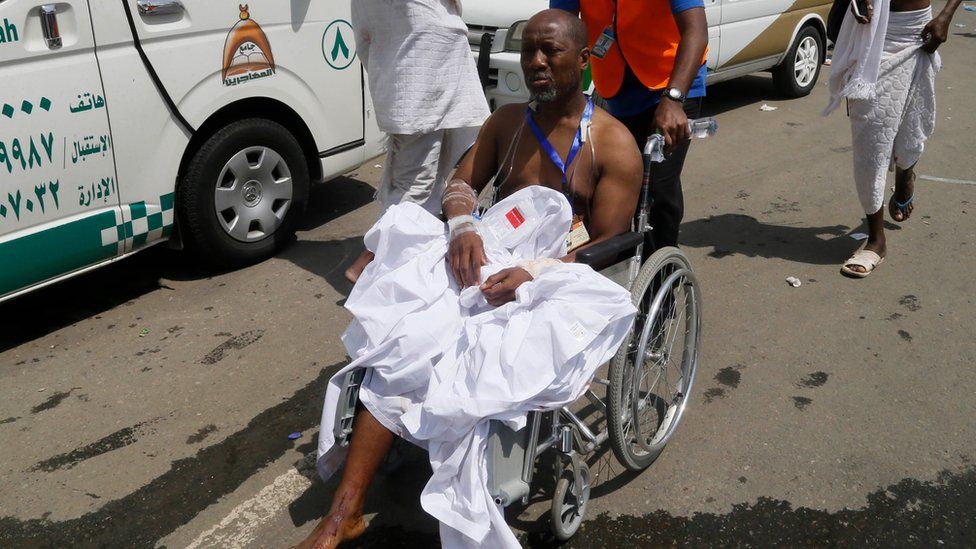 An injured pilgrim in Mina on 24 September 201