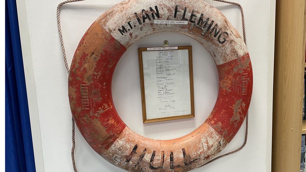 Life ring and crew list from the Ian Fleming shipwrecked trawler