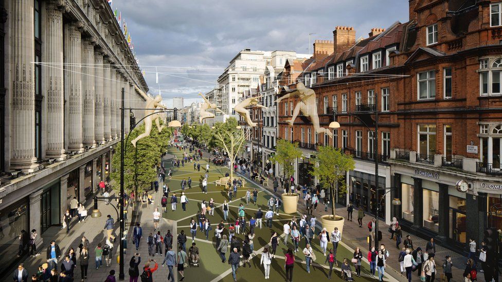 Artist impression of what the pedestrianised area of Oxford Street will look like