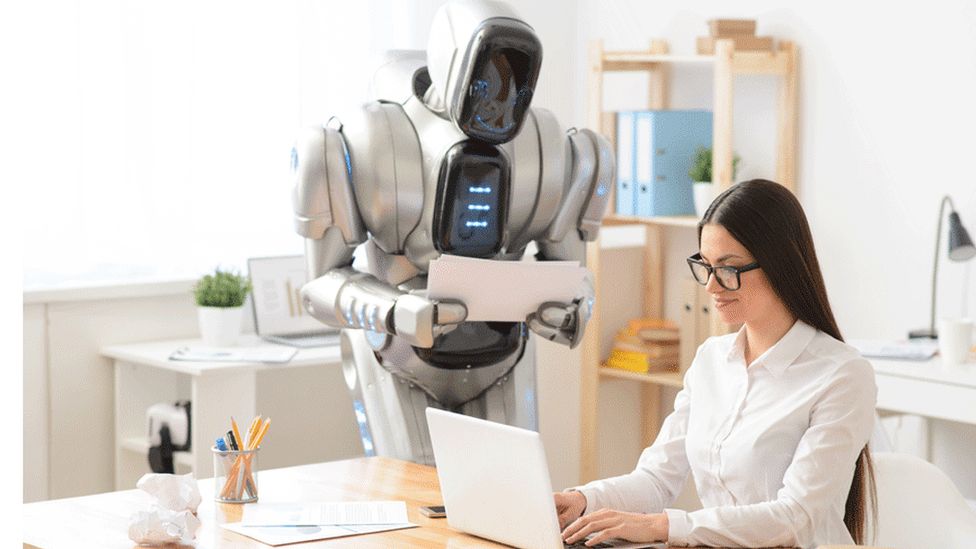 a robot in an office