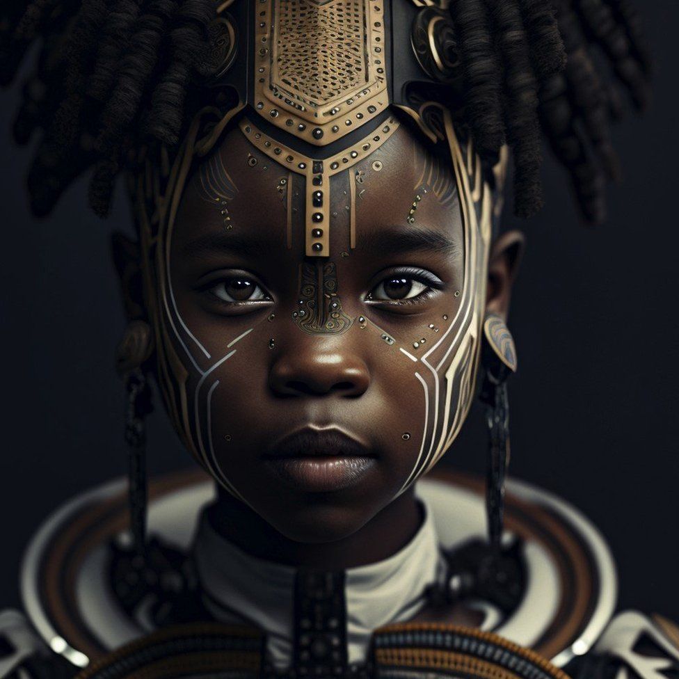 Африканская девушка с афро-футуристической раскраской на лице