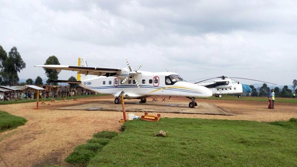 A Dornier 228-200 plane operated by local company Busy Bee is seen at the Goma International airport in Goma in picture taken on 24 March