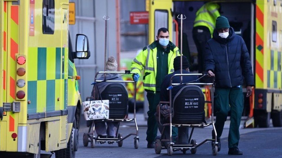 NHS staff outside the Royal London hospital