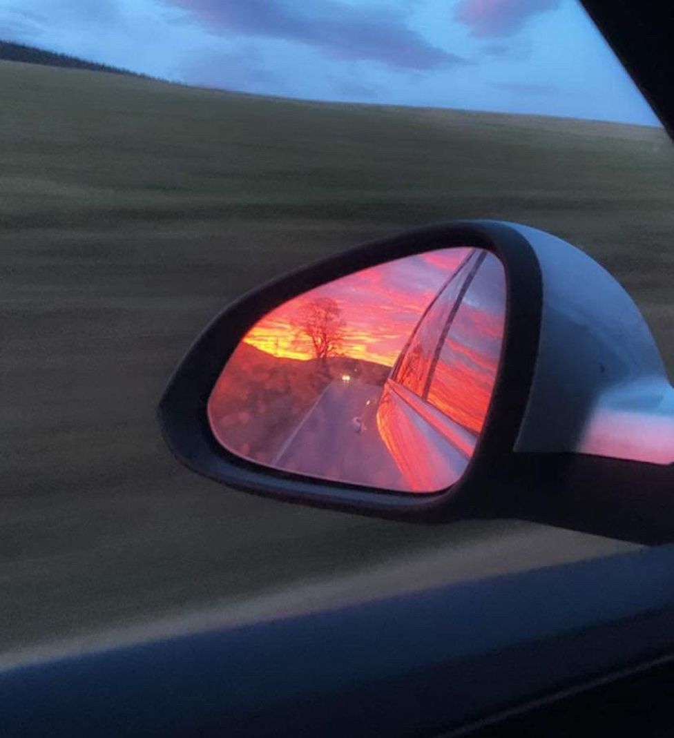 Wing mirror sunset