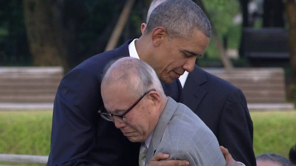 Mr Obama hugged atomic bomb survivor Shigeaki Mori