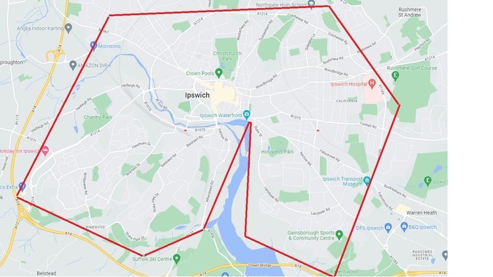 A map of Ipswich showing where the Section 60 Order is in place