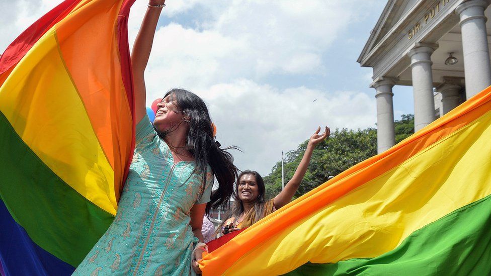 Women celebrate after the Indian Supreme Court struck down a law which criminalised gay sex