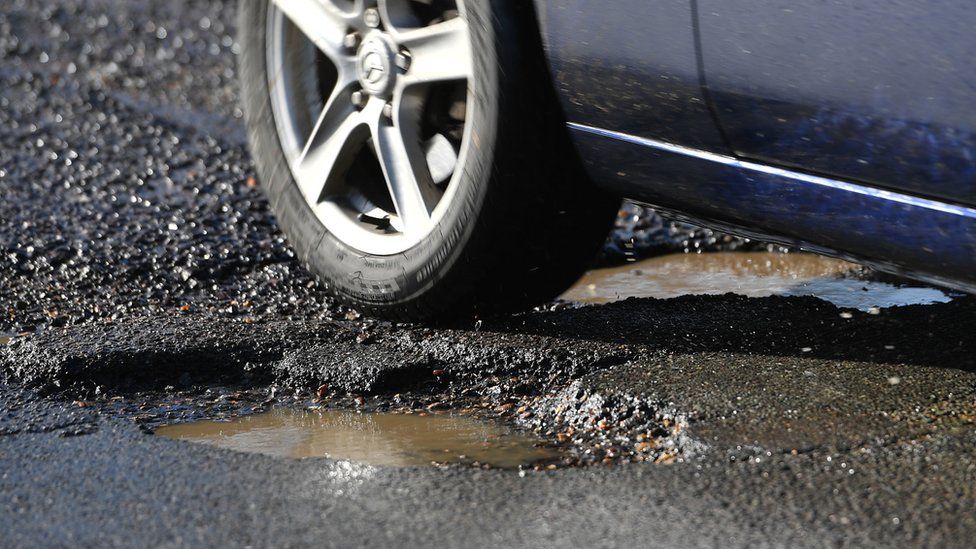 A pothole on a road
