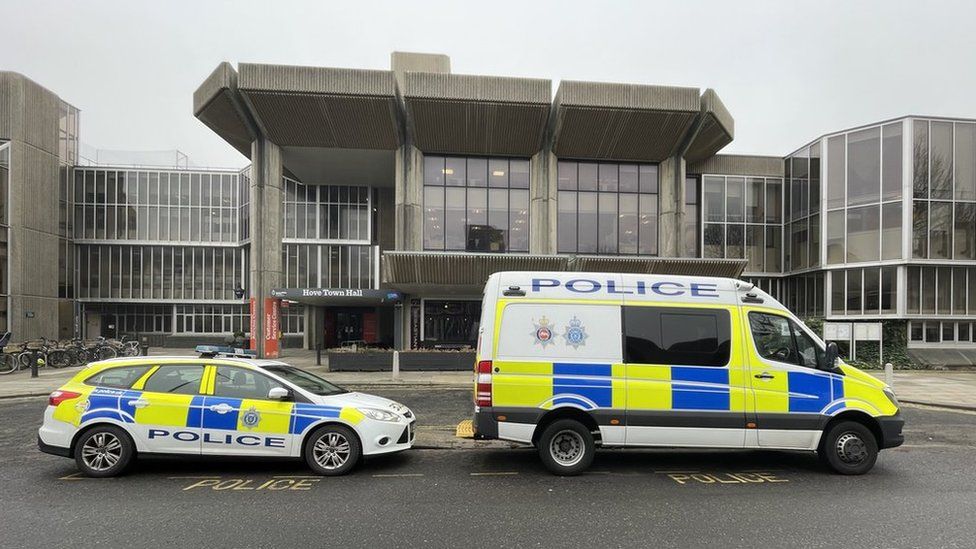Police vehicles at Hove Town Hall