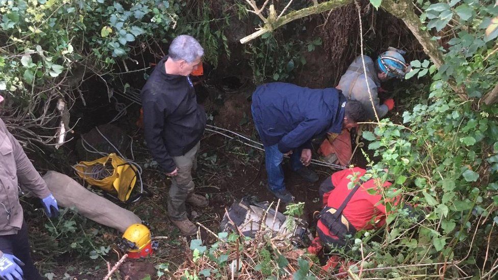 Dog rescued from 50m deep mining hole near St Ives BBC News