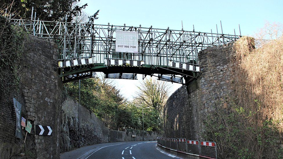 The iron bridge over Kings Weston Road near Sea Mills, Bristol