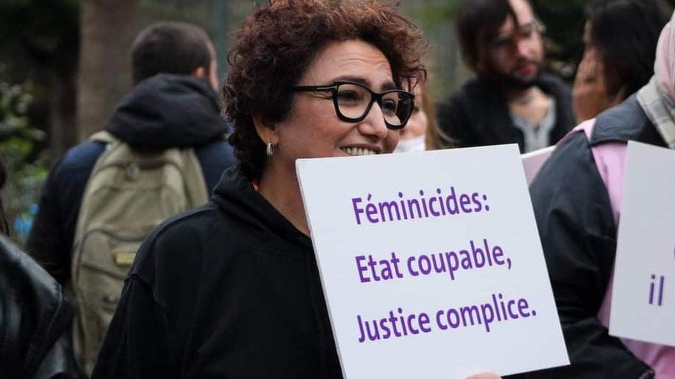 Bochra Belhaj Hmida at a protest against femicide