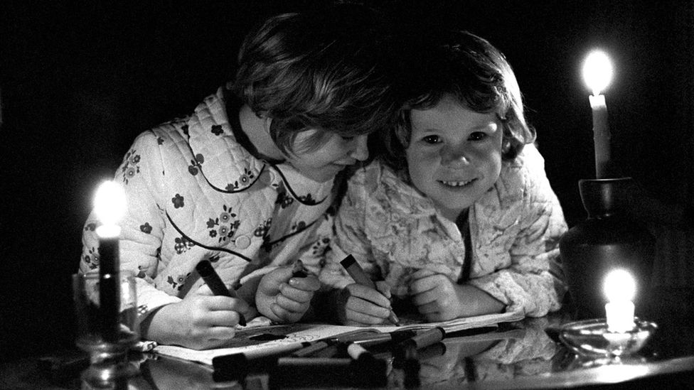 Children in the 1970s during a power cut