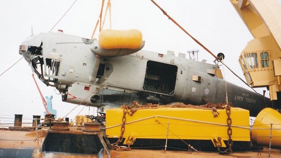 Jason's Sea King helicopter which was recovered after it was forced to ditch in the sea in 1998