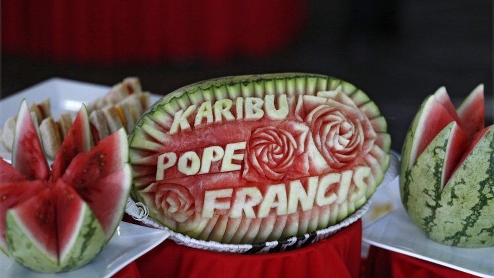 Watermelon with welcome Pope message