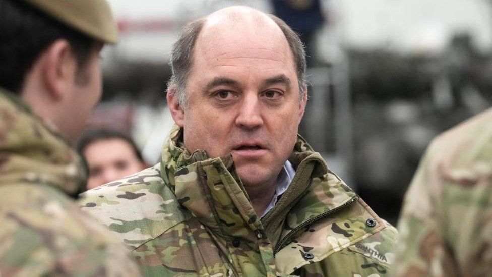 British Secretary of State for Defence Ben Wallace meets with British troops in Tapa Army Base, Estonia, January 19, 2023. REUTERS/Ints Kalnins