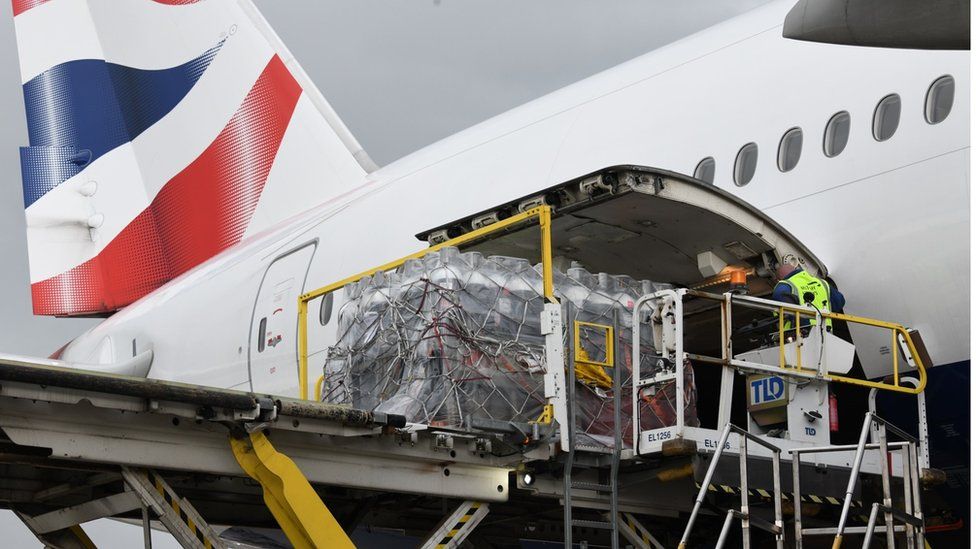A British Airways plan loads cargo destined for India