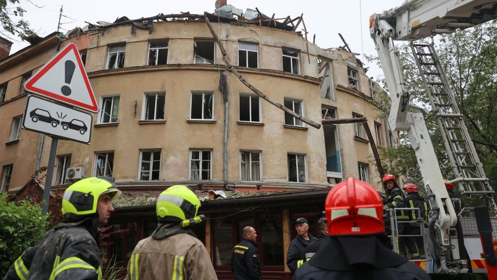 Damaged Lviv building