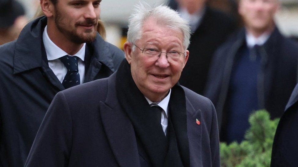Former Manchester United manager Sir Alex Ferguson arrives at Manchester Cathedral