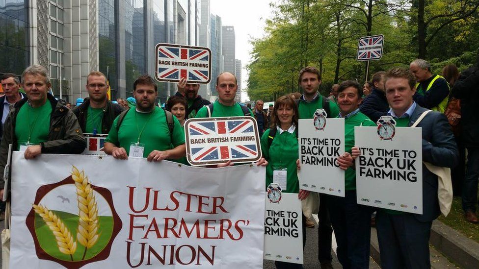 Ulster Farmers' Union members at the protest in Brussels